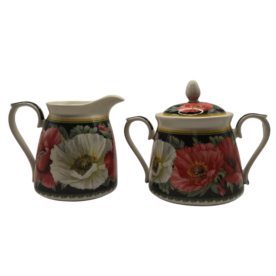 Poppies-on-Black Fine Bone China Milk & Sugar Bowls (Set of 2)
