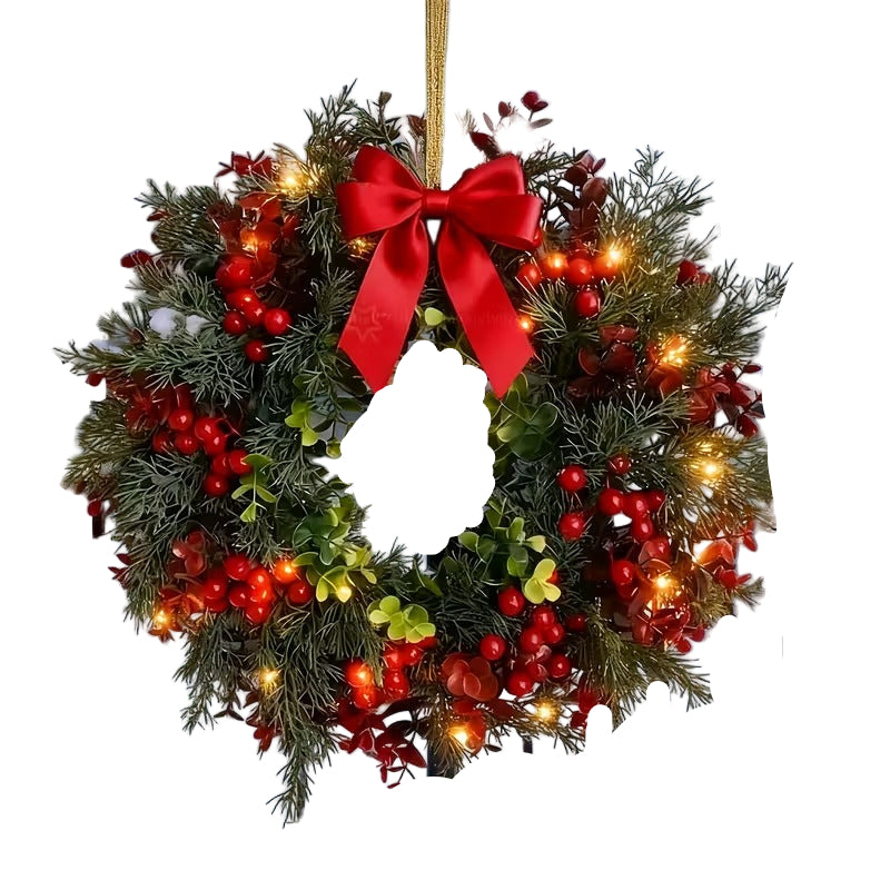 Artificial Christmas Wreath with Red Bow (2pcs)