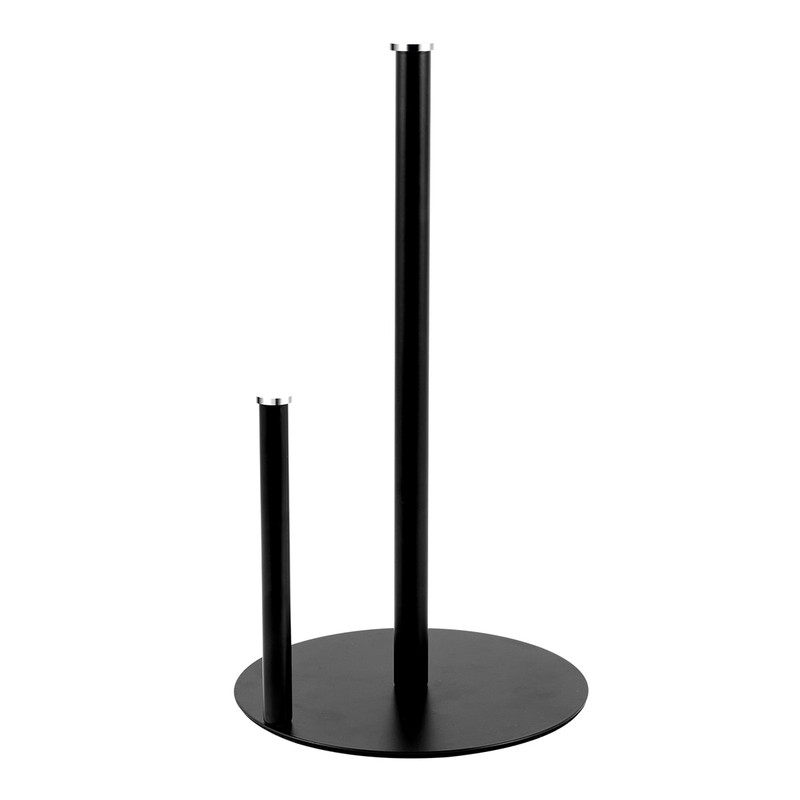 Iron Double Pole Paper Towel Holder for Kitchen Countertop Cling Film Storage Rack-Black