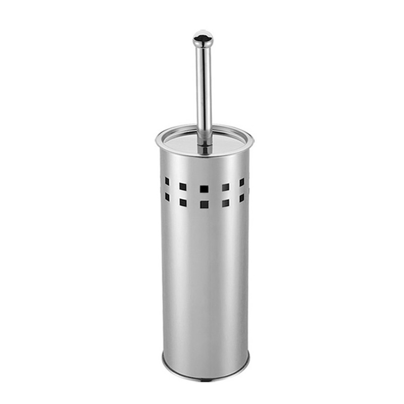 Stainless Steel Toilet Brush With Base and Long-Handled Brush for Bathroom Toilet Cleaning-Silver