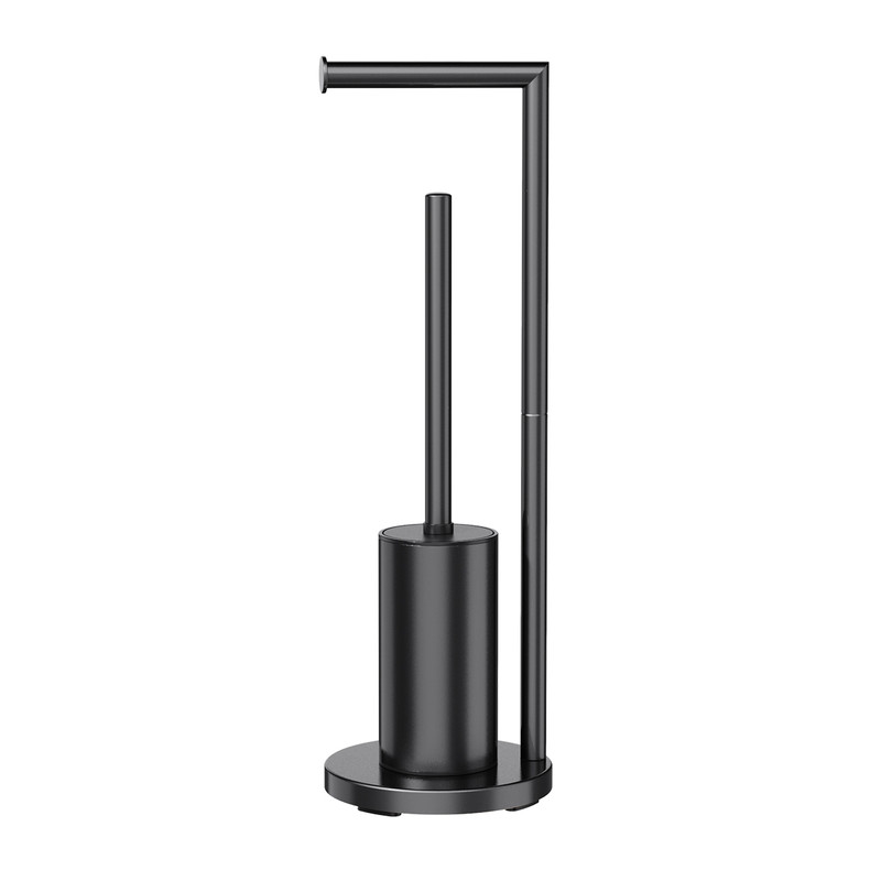 2-in-1 Floor Standing Roll Paper Holder and Toilet Brush For Bathroom and Toilet-Black