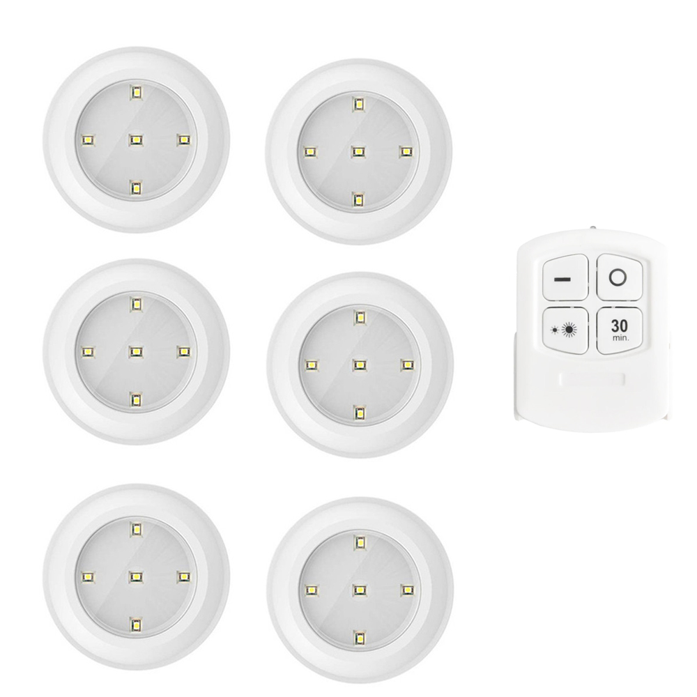 6 LED Light Set with Remote - Cool White for Cabinets & Displays