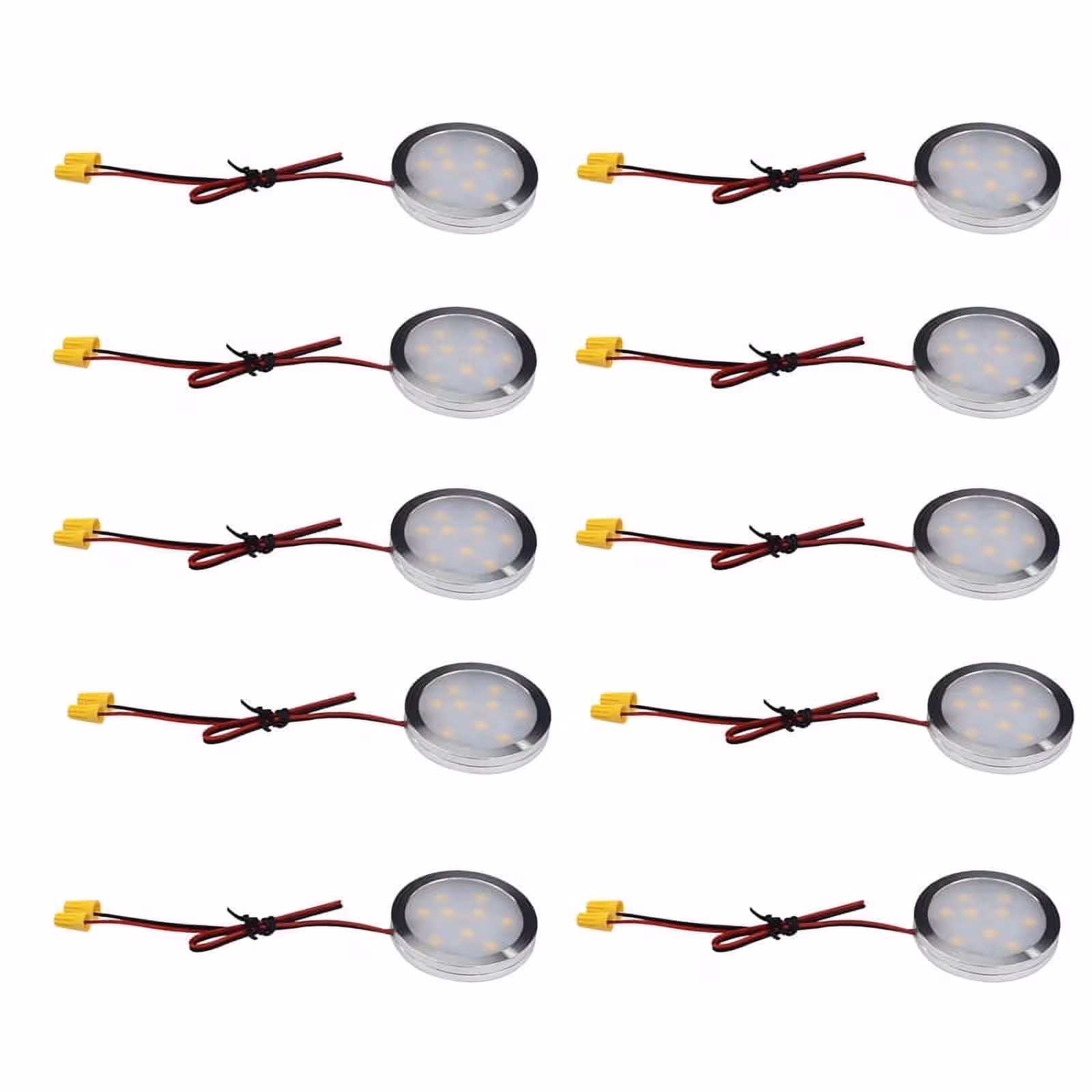 Under Cabinet LED Puck Lights, Slim Aluminum Round Flat LED Lights 2W 12V DC Hardwired 30cm Wire, Warm White 2700K, Ideal for Kitchen Counter, Closet, RV Camper & Marine Boat Interior Lighting (10 Pack)