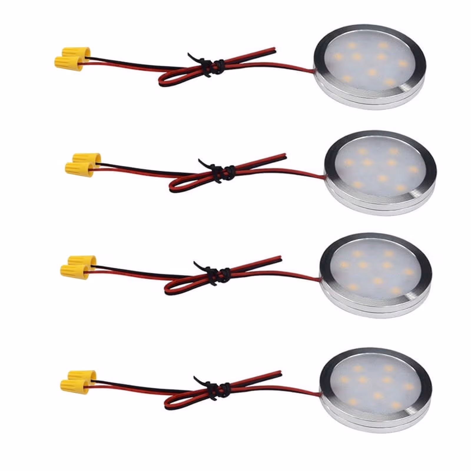 Under Cabinet LED Puck Lights, 2W Hardwired Round LED Spot Lights, 30cm Lead Wire, 12V DC Low Voltage, Perfect for Kitchen Counter, Cabinet, RV Interior, Boat & Marine Lighting (4 Pack 6000K Daywhite)
