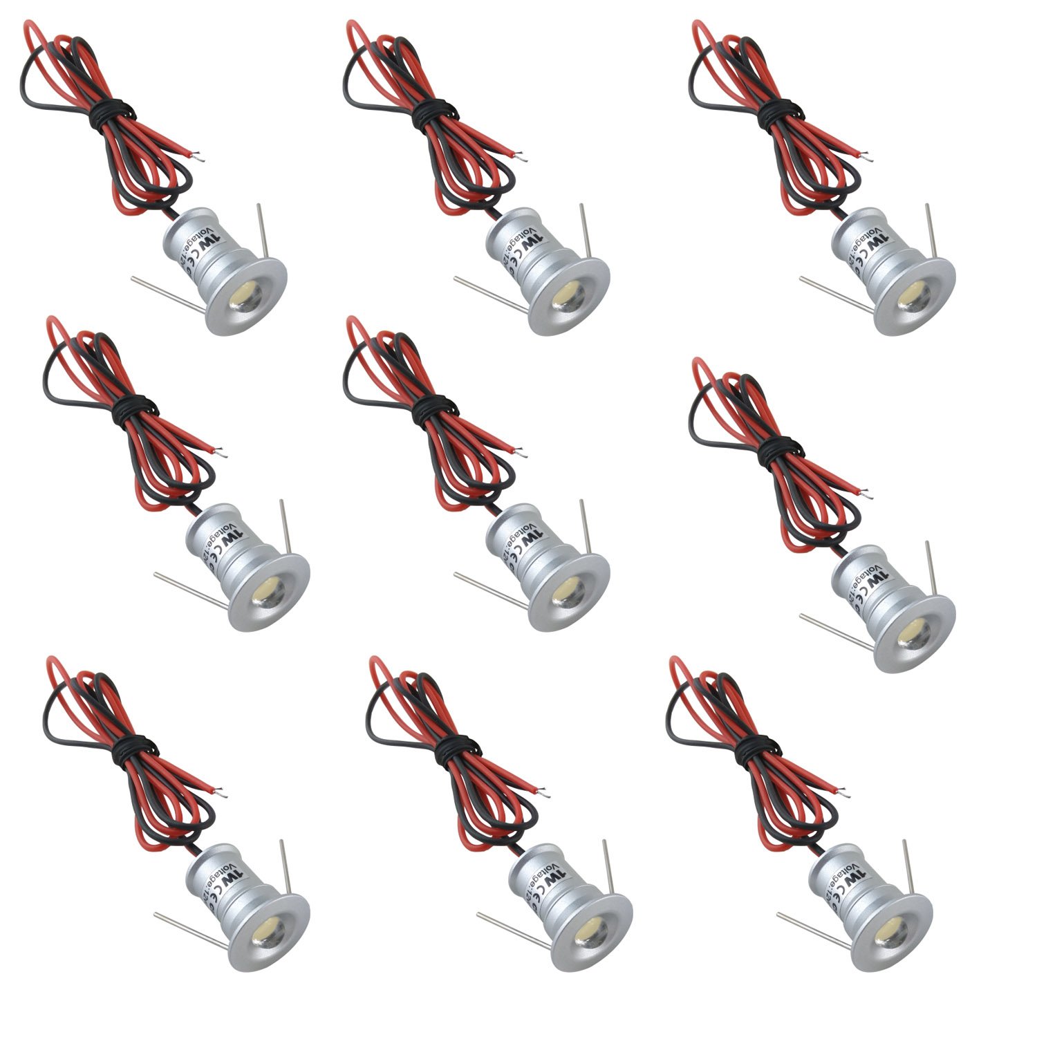 12V Under Cabinet LED Lights 9 Packs of Recessed Mini Downlights with Hardwired Cable and Connectors for Indoor Cupboard Bookshelf Stair Lighting (Cool White)