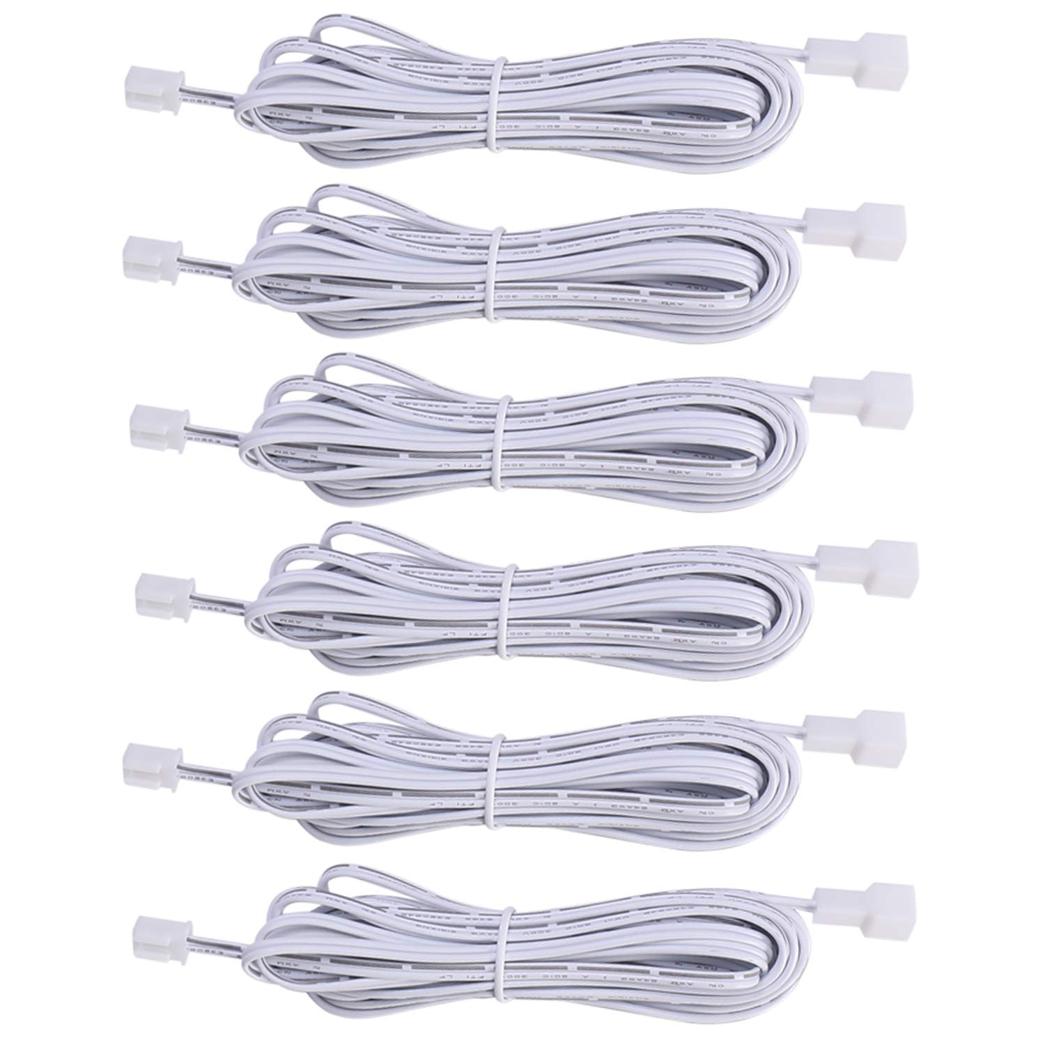 Extension Cables 9.84FT LED Under Cabinet Puck Lighting, 2-Pin Male and Female Cable Connector Extension Cords for Led Puck Lights with White Cords (6 Pack) 2-PIN ONLY