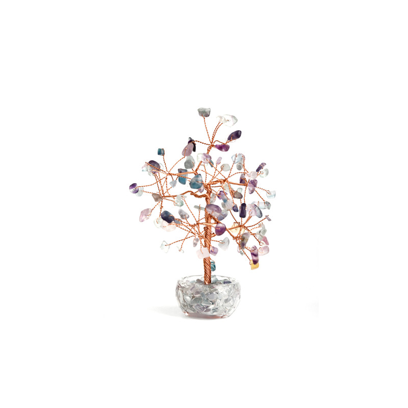 Colored fluorite Natural Crystal Wealth Tree -Feng Shui Decor, Elegant Office Desk Ornament