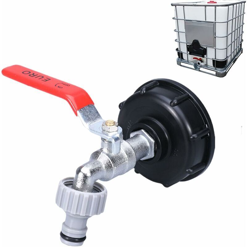 1000L Tank Faucet with Garden Hose Tap Adapter, S60X6 IBC Faucet Connector, Garden Faucet for Rainwater Harvester. Plastic 1/2