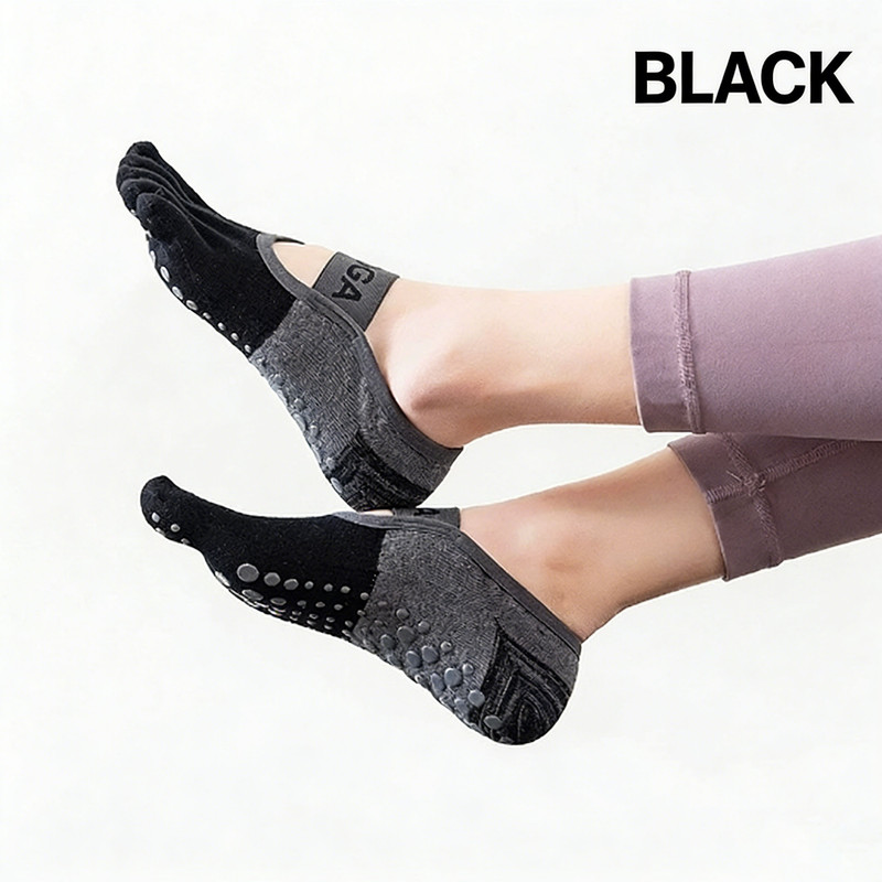 Professional five-toe yoga socks | Full-sole PVC anti-slip particles | Breathable and form-fitting | Multiple colors available | A must-have for indoor workouts(Black)