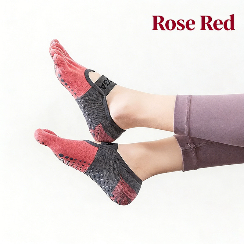 Professional five-toe yoga socks | Full-sole PVC anti-slip particles | Breathable and form-fitting | Multiple colors available | A must-have for indoor workouts(Rose Pink)