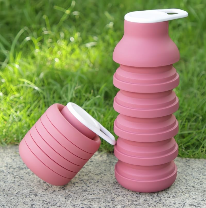 Collapsible Sport Bottle Retractable Outdoor Reuseable Foldable Drinking Cup Creative Large-capacity Sports(Pink)