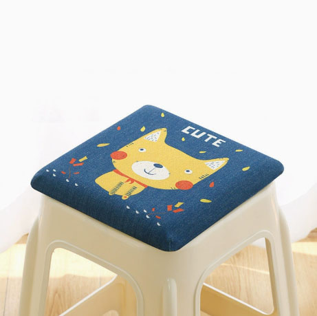 Square bar stool cushion with ties, breathable and non-slip square chair pad, 28*28*3.5 cm memory foam children's stool cushion (Cat design)