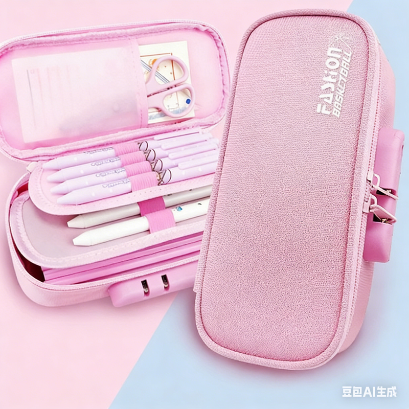 Large Capacity Pencil Case with 4 Compartments Canvas Pen Pouches Multilayer Pen Organizers Bag Oxford Fabric Pencil(pink)
