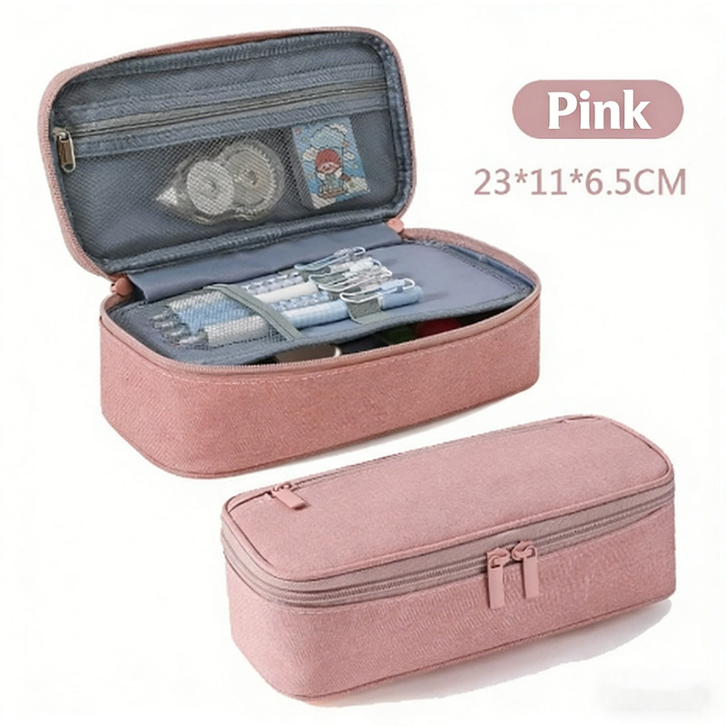 Pencil Case Pen Bag, Two Layers Big Capacity Pencil Pouch Pen Organizer Durable Stationery Holder for Marker Organization School Supplies Office Storage Desk Organizing –Pink