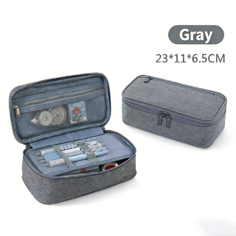 Pencil Case Pen Bag, Two Layers Big Capacity Pencil Pouch Pen Organizer Durable Stationery Holder for Marker Organization School Supplies Office Storage Desk Organizing –Gray