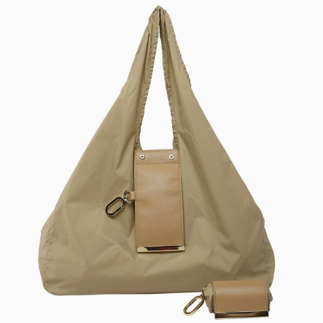 Keychain Tote Bag Compact & Expandable for On the Go, Foldable Tote Bag with Key Ring for Daily Errands - Khaki
