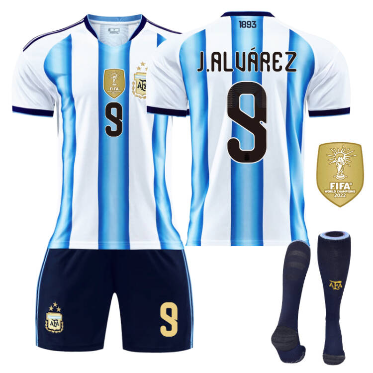 2026 FIFA World Cup Argentina Home Jersey #10 Messi #9 Alvarez #22 Martinez #20 Enzo Football Shirt Fan Edition Children/Adult Sizes 16-XXL(J. Álvarez + SizeM)