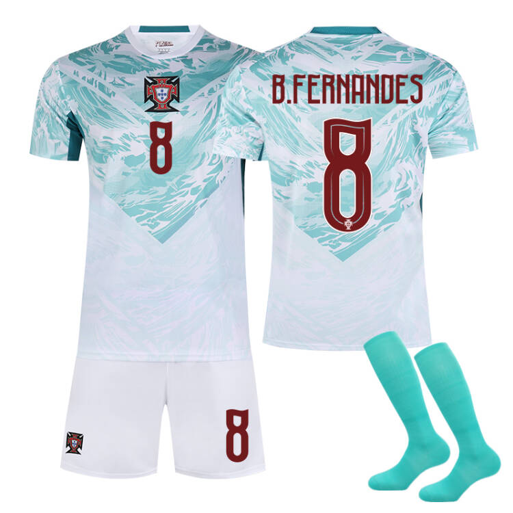 2026 FIFA World Cup Portugal Away Jersey – #7 Ronaldo, #8 Bruno Fernandes, #10 Bernardo Silva, #17 Rafael Leão, #21 Diogo Jota, #23 Vitinha, Children/Adult Sizes, Breathable Fabric(Bruno Fernandes + SizeM)