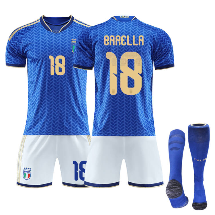 2026 FIFA World Cup Italy Home Jersey – #1 DONNARUMMA, #3 DIMARCO, #8 TONALI, #10 R.BAGGIO, #14 CHIESA, #18 BARELLA, Children/Adult Sizes, Breathable Fabric(BARELLA + Size20)