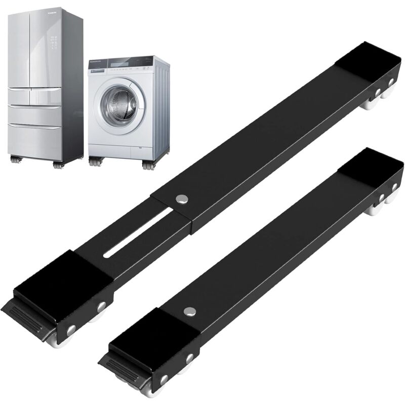 Washing Machine Base With Brake, Adjustable Mobile Base For Washing Machine, Dryer, Refrigerator, Load 300Kg, Black