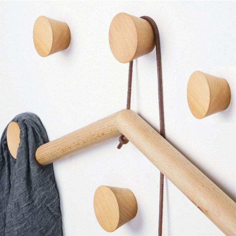Wooden Wall Hook ROund Coat Rack, 5 Pieces Natural Wood Coat Hook Vintage Decorative Natural Wood Branch Decorative
