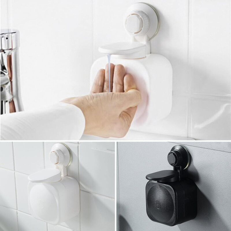 Wall Mounted Refillable Suction Cup Soap Dispenser No Drilling For Bathroom Or Kitchen (White)