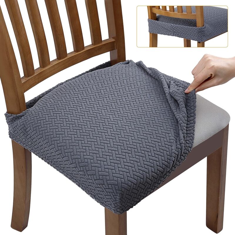 6 pcs Stretch Chair Covers Jacquard Embossed Removable Washable Seat Covers For Dining ROom Kitchen Office Hotel