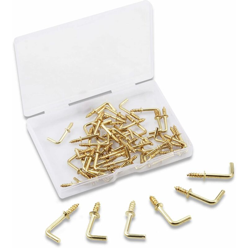 100 pcs 1.5Cm Right Angle Screw Hooks Square Screw Hooks L Shaped Screw Hooks Fixing Accessories With Storage Box For