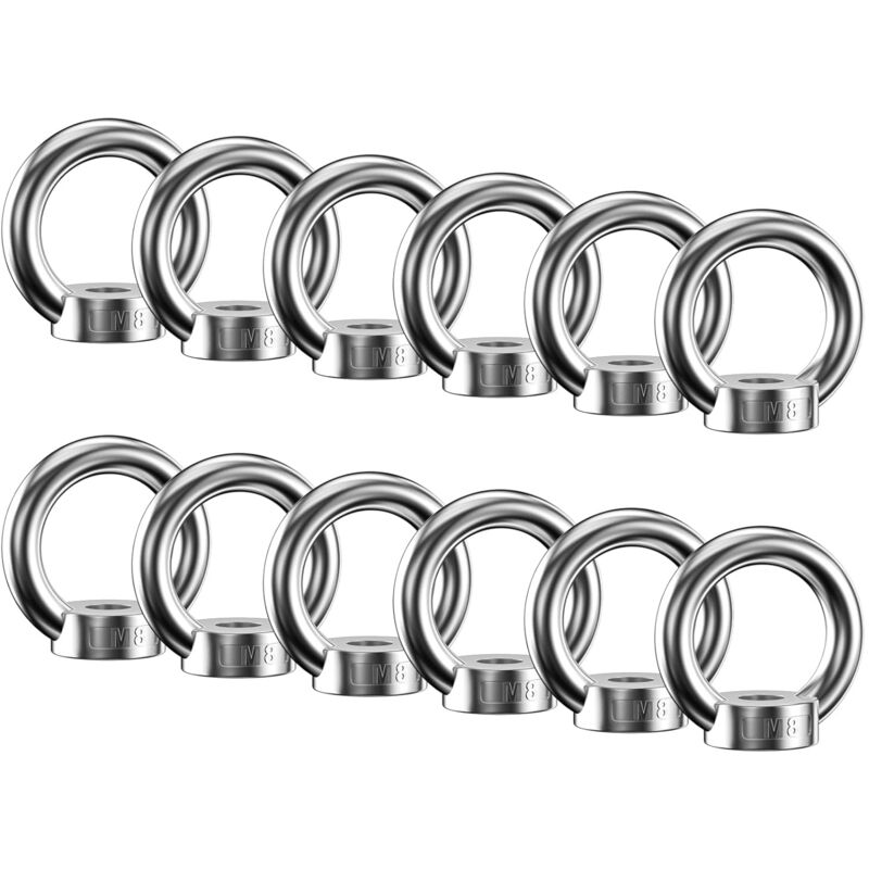 12 pcs Ring Nut, 304 Stainless Steel Ring Nuts, M8 Eye Nut, Eye Nuts, Lifting Rings, Eye Bolt For Lifting Accessories