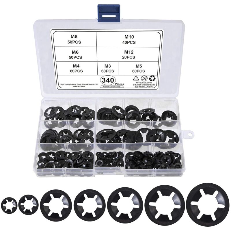 Universal Lock Washers Lock Washer M3 M4 M5 M6 M8 M10 M12 Starlock Washer Quick Push Fasteners Assortment Kit With Box