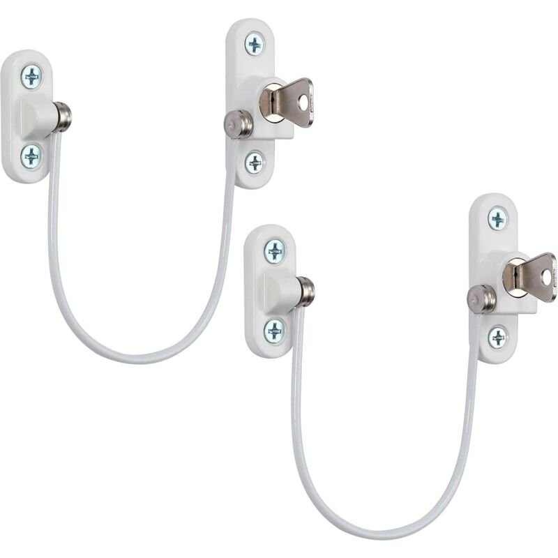 Security Lock Furniture Door Window-2 pcs With Key White Cable Restrictor 190Mm-Baby Child Safety Cable Restrictor