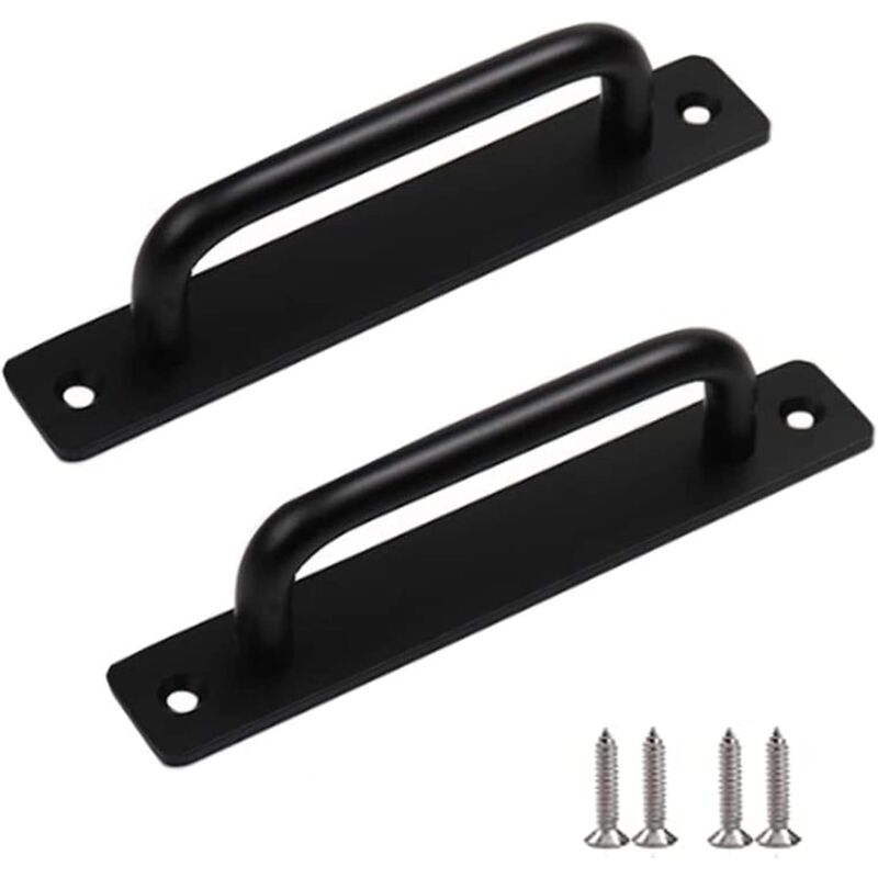 2 pcs Heavy Duty Barn Door Handle, Steel Sliding Door Pull Handle, Black Cast Iron Door Handle, Interior Exterior Door