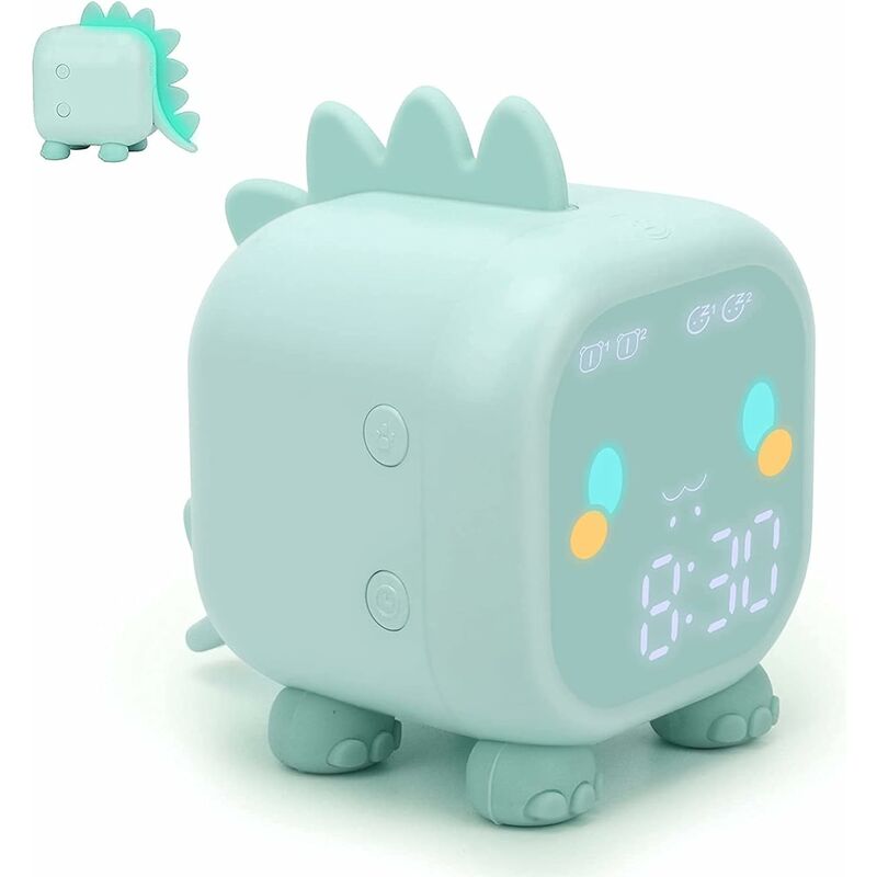 Cute Kids Alarm Clock, Multifunctional Adjustable Night Light Countdown Snooze Voice Control Rechargeable Clock (Green)