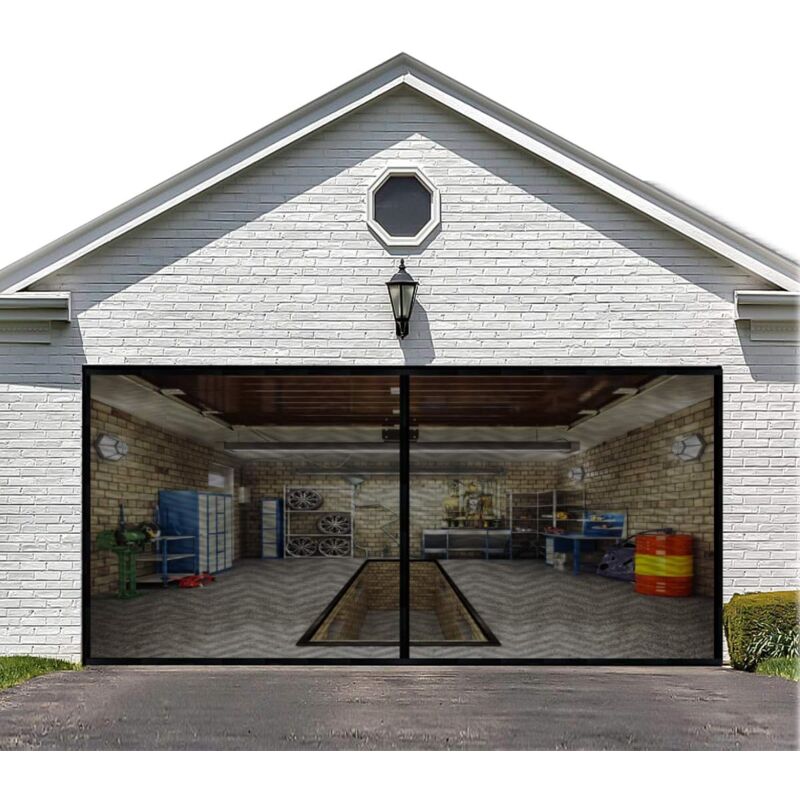 8Ftx7Ft Magnetic Garage Door Screen For 1 Car Garage Doors, Reinforced Fiberglass Garage Screen, Hands Free，Magnetic