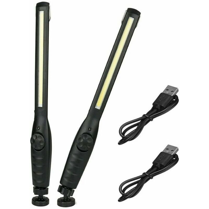 2 pcs Magnetic LED Work Light Super Bright Rechargeable Flashlight For Garage, Camping, Hiking, Car Repair, Emergency