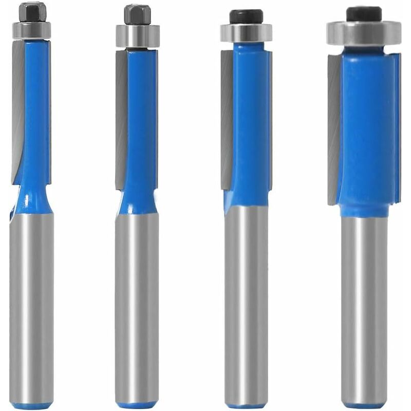 4 pcs 8Mm Copy Bit Diy Woodworking Milling Cutter Tools With Top Bearing, Flush Trim ROuter Bit Shank