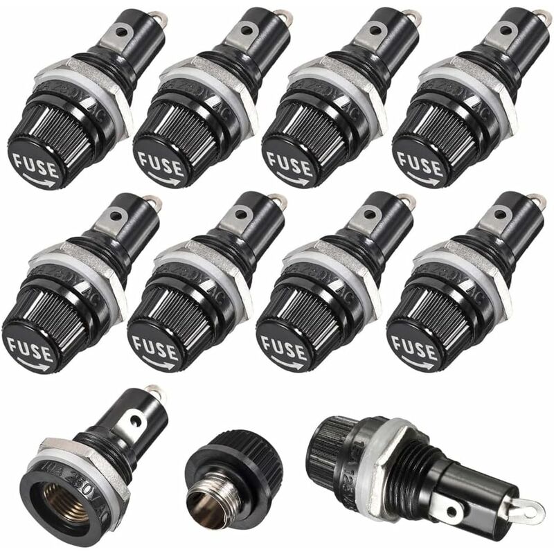 10 pcs 5 X 20Mm Fuse Holder Ac 10A 250V Black Screw Cap Fuse Holder, Panel Mount Screw Cap Fuse Holder