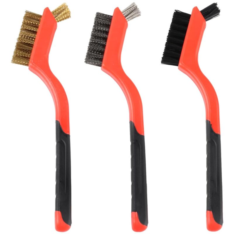 3 pcs Wire Brushes Set Stainless Steel Brass Carbon Nylon Scrub Brushes For Cleaning Welding Slag Stripping Rust Dust