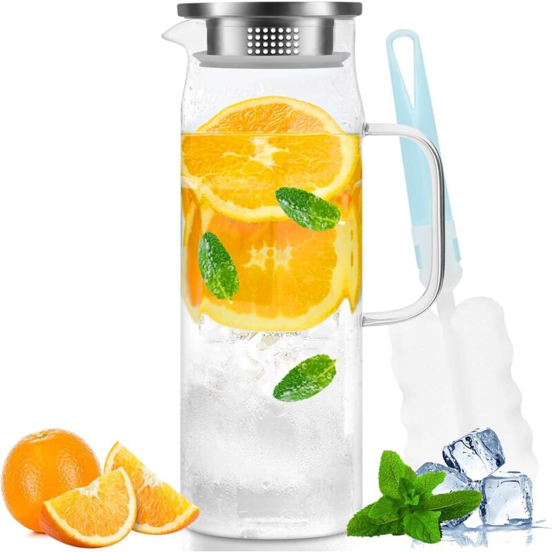 Water Carafe, Glass Pitcher, Glass Jug With Lid And Handle-1.5 Liters