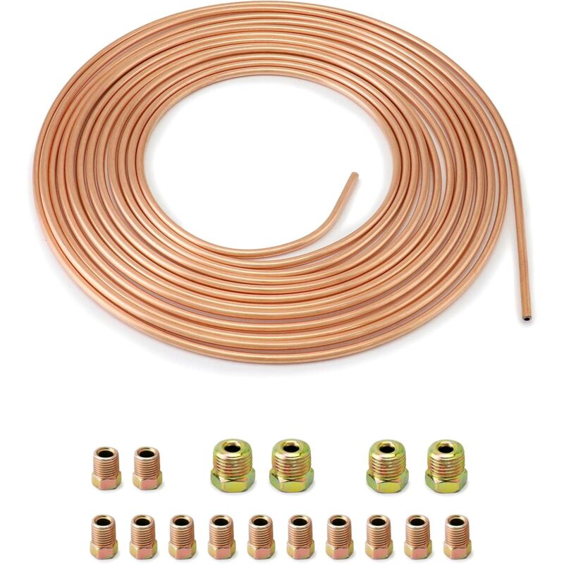 7.6M Brake Copper Hose, Brake Pipe Tube, Od 4.76Mm, Id 3.3Mm With 16 Nuts