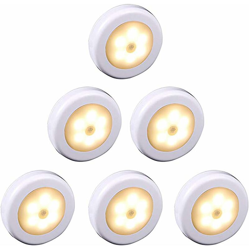Wireless LED Motion Sensor Light For Closet, Stairs, Hallway, Kitchen, Bedroom (6 pcs) (White Shell (Warm Light)