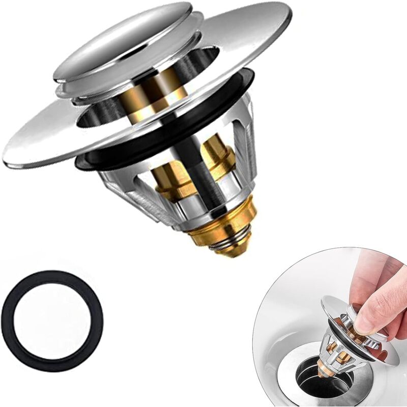 Sink Plug, Universal Pop-Up Drain Stopper With Hair Filter Anti-Odor Anti-Blocked, Stainless Steel Kitchen Sink Bathtub