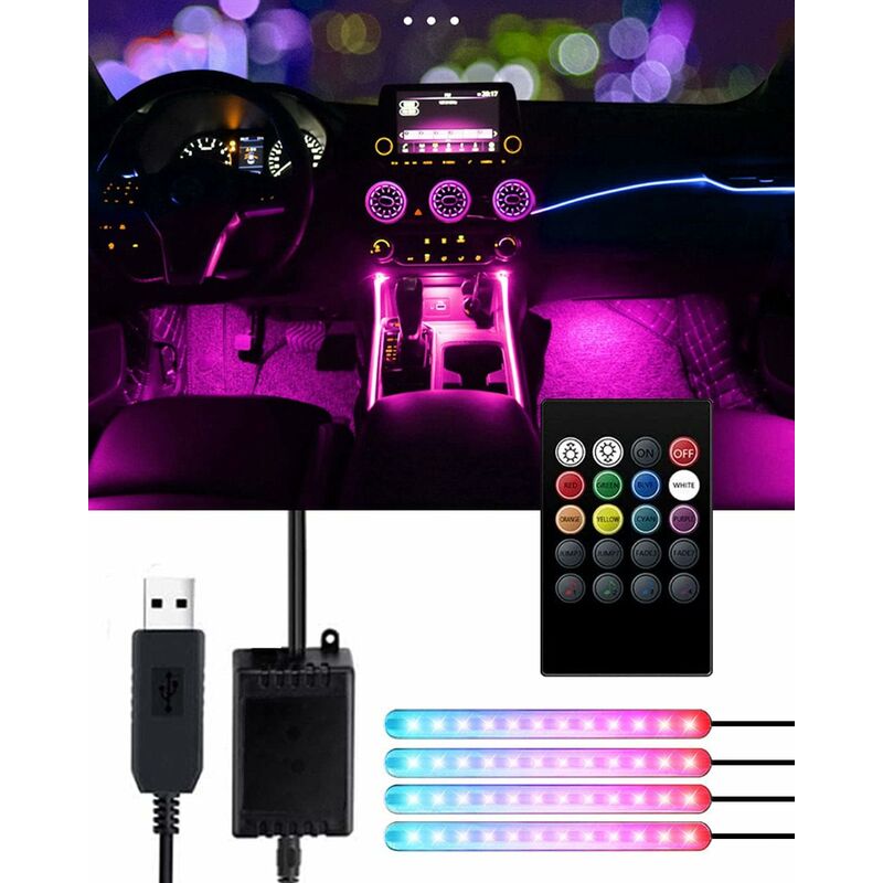 Car Interior LED Lights - Car Interior Lamp, 48 LED Car Strip Lights With Wireless Remote Control, Upgraded Waterproof