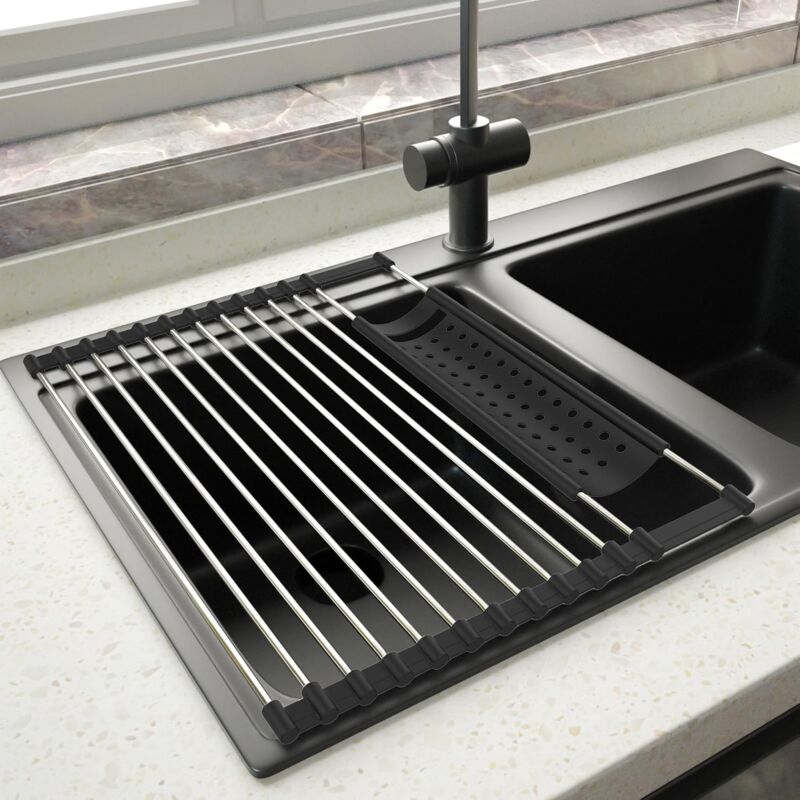 Stainless Steel Kitchen Dish Drainer Rack Foldable And Removable Stainless Steel ROller Drying Rack For Sink Draining