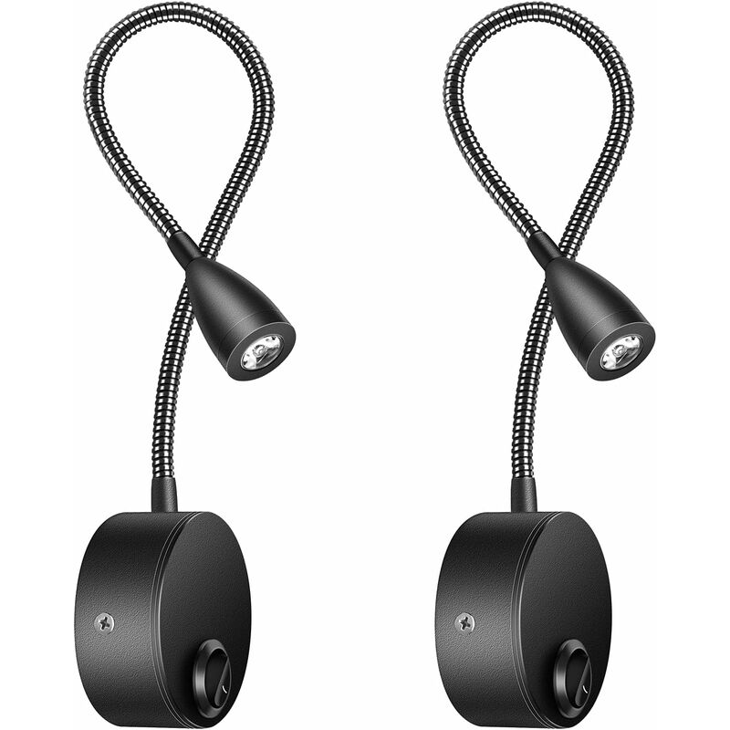 Bedside Wall Lamp 2 Pack Lights Wall Mounted Reading Light LED Gooseneck Light 3W, 6000K Warm White Reading Lamp.