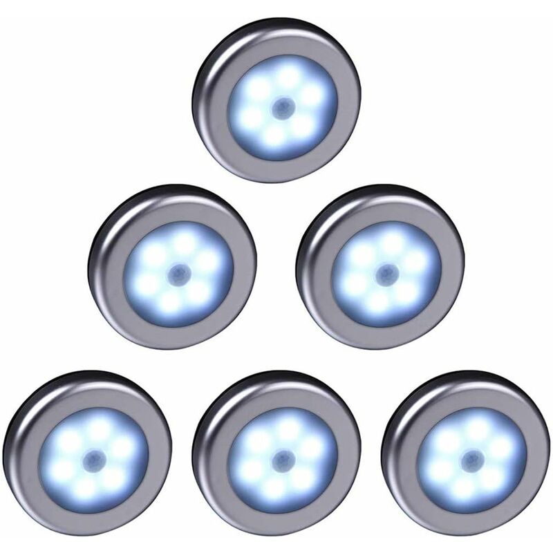 Wireless LED Motion Sensor Light For Closet, Stairs, Hallway, Kitchen, Bedroom (6 pcs) (Silver Shell (White Light)