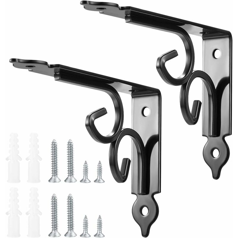 2 pcs Wall Shelf Brackets, 90 Degree Triangle Shelf Brackets, Metal Angle Bracket For Bookshelf, Kitchen - Black