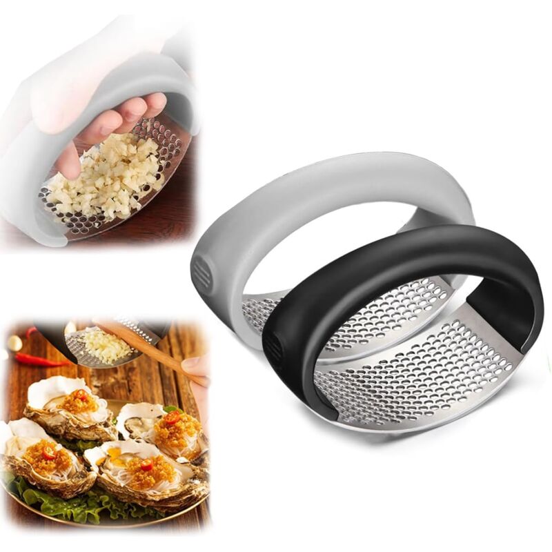Stainless Steel ROcking Garlic Press - Cooking Appliance - Black & Gray 2Pc