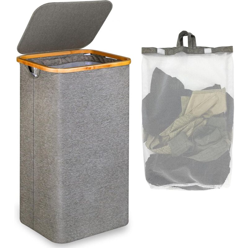 Large Laundry Basket With Lid, 100L Dirty Basket With Bamboo Handles For Clothes, Laundry Basket Xxl Foldable With