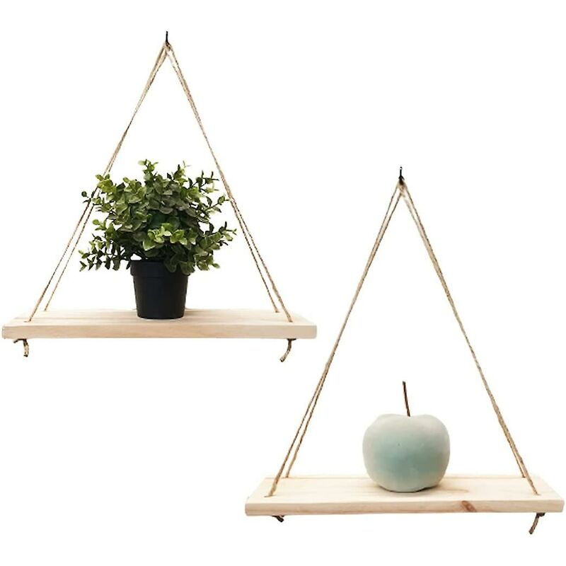 2 pcs Set - Hanging Wall Shelf - Trendy Decoration In Recycled Wood - Hook Included - Pine Wood - 35 Cm X 14 Cm -